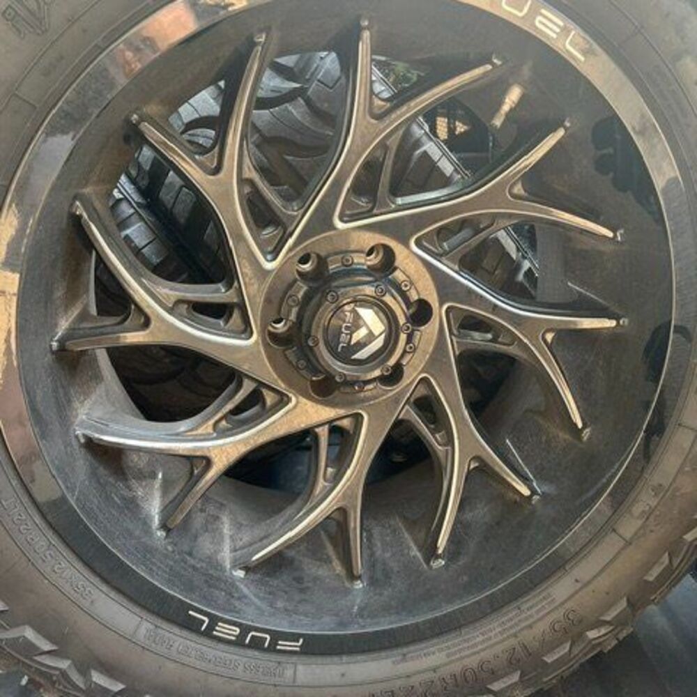FUEL RUNNER GLOSS BLACK MILLED WHEEL 35 12.50 22 TIRES RIMS FORD - Picture 9 of 10